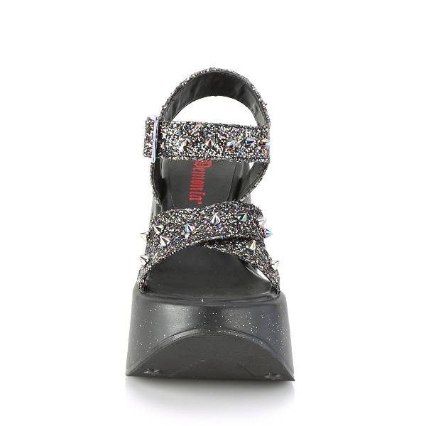 Demonia Women's Dynamite-02 Platform Wedge Sandals - Black Multi Glitter D4815-02US Clearance